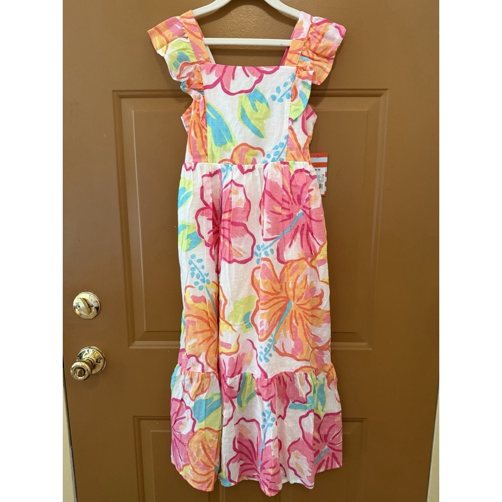 Girls' Cat & Jack Sleeveless Hibiscus Print Floral Knit Midi Dress Size M NWT